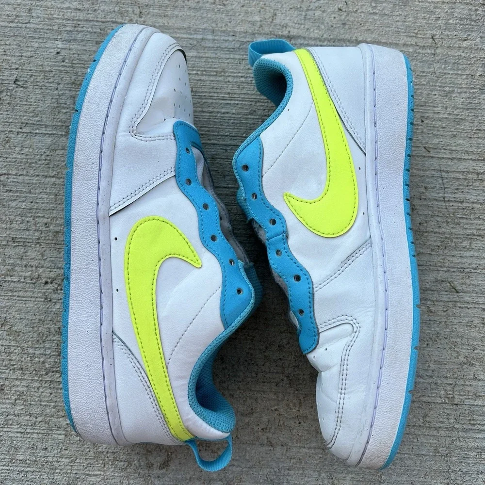 Nike Court Borough Low GS Size 6Y White Teal Volt‎ Sneaker Womens 7.5